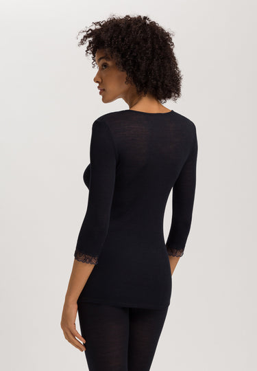 Woolen Lace Lace Trim Wool And Silk Top | Black 70831-019